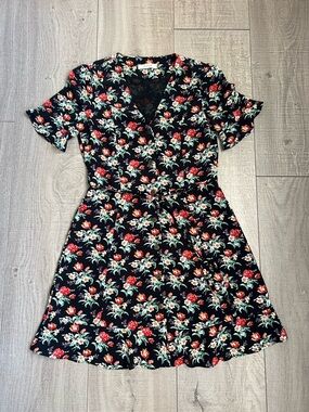 Oasis Black Mini Dress with Floral Print